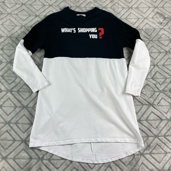 Zara Dresses & Skirts - Zara Trafaluc “What’s Shopping You?” Tshirt mini dress color-block